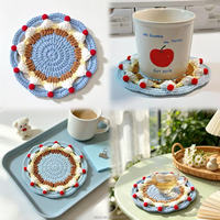 Sous-verre en fil crocheté fait main motif cerise mignon, dessous de tasse, décoration de table basse, support résistant à la chaleur, dessous de gâteau