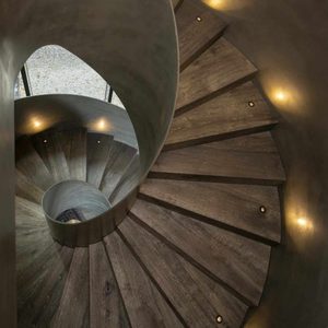 Villa interna in ferro battuto scala design loft led scala a chiocciola in legno con pannello laterale ringhiera dalla fabbrica foshan - Product Image 1