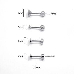 Piercing d'oreille en acier inoxydable, disque rond de 4 mm, base creuse, strass, accessoire de bijouterie unisexe - Product Image 3