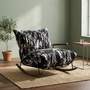 Modern Rocking Chair Fabric Upholstery Solid Back Midcentury Design Living Room Furniture Wood Legs - Product Image 3