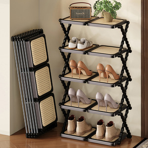 Vintage Style Rattan Folding <b>Shoe</b> <b>Rack</b> Multi Layer Adjustable For Entryway Dormitory Bedroom Living Room Bathroom - Product Image 1