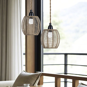 Paper <b>Rope</b> Hand-Woven Pendant Lamp Shade Round Off-White Eco-Friendly For Outdoor Indoor <b>Lighting</b> Decor - Product Image 3