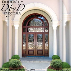 CBMMart Porte extérieure en bois de chêne massif au design traditionnel avec portes d'entrée extérieures à double vitrage obscures - Product Image 3