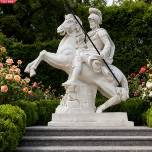 <span class=keywords><strong>Sculpture</strong></span> de guerrier équestre en marbre blanc YOUFINE, <span class=keywords><strong>statue</strong></span> de cavalier pour jardin historique, parc à thème, décoration classique, œuvre d'art - Product Image 1