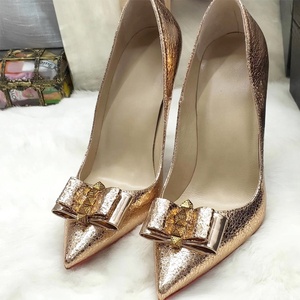 Customizable Plus Size Gold Bow Stiletto Pumps Sexy High Thin Party Wedding Year-Round Wear Breathable <b>Slip</b>-<b>On</b> Summer Winter - Product Image 4
