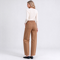 Jean large en denim à taille froncée couleur caramel avec cordon de serrage pour les journées d'automne en tricot style Cottagecore