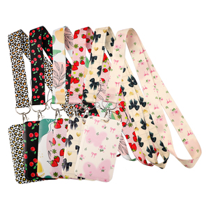 Customs Retro Flower Cherry Bow Lanyard Nylon Neck Strap Keychain with Mobile Hang Rope Other Type Lanyards