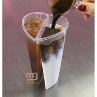 Gobelets en plastique jetables ronds personnalisés pour thé à bulles Boba, matcha, café, à partager, en forme de cœur, avec double compartiment et couvercle