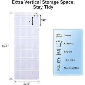 Over The Door Hanging Organizer 24 Mesh Pockets <b>Shoe</b> <b>Storage</b> White XL Hook Type Behind Doors On Walls - Product Image 3