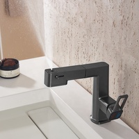 Robinet de lavabo de salle de bain extractible laiton gris mitigeurs d'évier de salle de bain chaud et froid tirer vers le bas robinets d'eau de l'évier avec trois voies de pulvérisation
