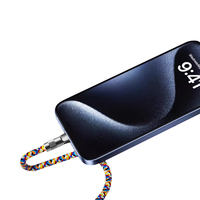 Cable de Carga Rápida Tipo-C a Tipo-C con Conector Metálico, Elegante Cable de Carga con Cordón Trenzado Arcoíris para Teléfono Celular