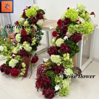 ZIKE Chemin de table floral personnalisé vert bordeaux pour mariage, arrangement artificiel d'hortensias et de lys pour centre de table de mariage