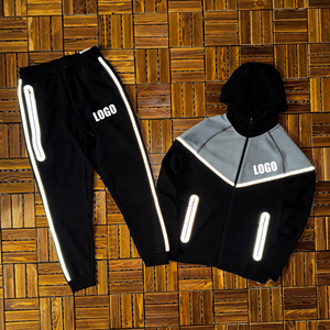 Conjunto Deportivo para Hombre, Chaqueta Cortavientos Reflectante con Forro Polar Técnico, Pantalones Deportivos y Sudadera con Capucha, Conjunto Deportivo, Traje Deportivo para Hombre, Color Negro - Product Image 2