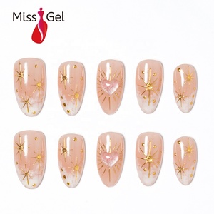 <span class=keywords><strong>Uñas</strong></span> Postizas Elegantes con Diseño de Estrella Dorada, 32 Piezas, <span class=keywords><strong>Uñas</strong></span> Postizas de Lujo al por Mayor, Certificadas por MSDS, Estilo Salón - Product Image 1