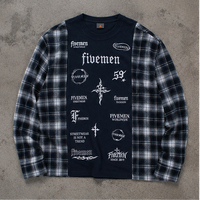 Kaos Lengan Panjang Custom Streetwear Print  Kaos Katun Berkualitas Tinggi Berpanel Kotak-kotak Bergaris Bermotif Kotak Boxy Cropped Patchwork