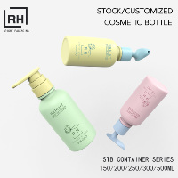 Flacon de soin corporel en plastique transparent de luxe, vide, 250 ml et 500 ml, avec pompe à lotion, échantillon gratuit, flacon de shampoing, faible MOQ