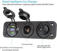 Prise de voiture double USB 12V QC 3.0 avec voltmètre numérique LED et allume-cigare, chargeur rapide avec éclairage LED