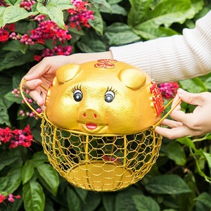 Golden Pig Egg Basket With Lid Ceramic <b>Storage</b> <b>Kitchen</b> Freshness Preservation Business Gift - Product Image 3