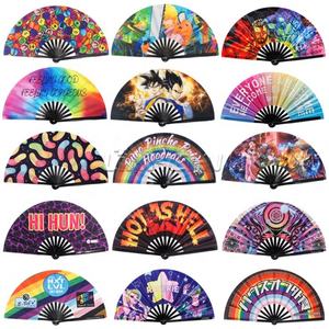 Ventilador de mano Rave pintado de bambú plegable grande de 33cm con logotipo personalizado duradero para regalos promocionales - Product Image 6
