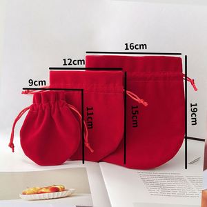 Wholesale Red Velvet Drawstring Jewelry Bag, Custom Logo Printed Gourd Shape Jewelry Pouch for Retail & <b>Holiday</b> Gift Packaging - Product Image 4
