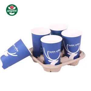 Lowest Price Durable Paper Cup Tray 100% Eco Friendly And Disposable Quality Paper Pulp Cups Carry Tray