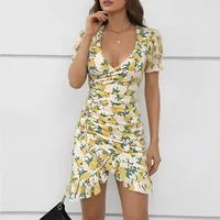 Robe moulante à col en V pour femme, style décontracté pour les vacances d'été, disponible en jaune et en plusieurs tailles