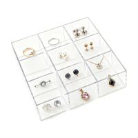 Organisateur en acrylique transparent à 9 compartiments, boîte de présentation et de rangement multifonction pour bijoux, timbres et perles