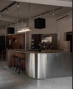 Comptoir de réception en acier inoxydable de haute qualité, forme personnalisée, éclairage LED supérieur, panneau publicitaire pour <span class=keywords><strong>café</strong></span> Mal - Product Image 3