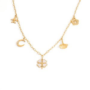 Collier chaîne claviculaire en acier inoxydable avec pendentif trèfle à quatre feuilles pour femme, bijoux de fête, design multicouche doré - Product Image 5