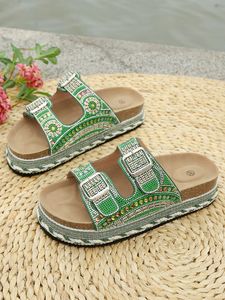 Sandalias de plataforma con lentejuelas de verano para mujer, con suela gruesa y hebilla grande, estilo slip-on para exteriores. - Product Image 5