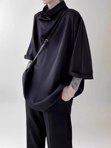 T-shirt <span class=keywords><strong>Homme</strong></span> Demi-Manches Style Niche Japonais Personnalisé Col Empilé Grande Taille Soie Glacée Nylon Tendance Cool Vente en Gros OEM - Product Image 1