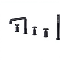 Robinet de baignoire romain 5 pièces en laiton noir mat avec douchette à main et fixation sur le rebord de la baignoire