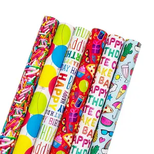 中国供应商定制可爱有趣的不同设计生日礼物包装纸卷