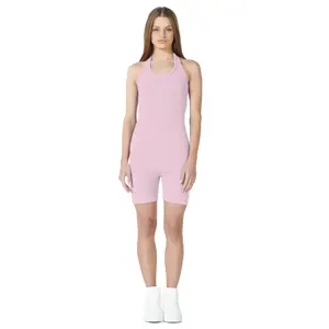 Mono Deportivo Sin Mangas Rosa para Mujer con Cintura Alta, Efecto Push-Up Levanta Glúteos, Tejido Elástico de Punto, Largo Bermuda, Liso - Product Image 3