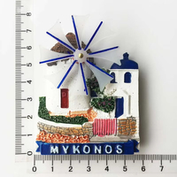 Aimants de réfrigérateur avec motif de maison à moulin à vent des îles grecques d'Egée (Santorin, Mykonos), souvenirs touristiques de Grèce