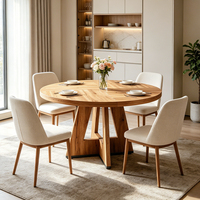 Juego de Mesa de Comedor Redonda Grande de Madera Maciza Extensible para 6 Personas, Estilo Rústico Moderno y Minimalista para el Hogar