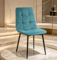 Chaise de salle à manger rembourrée en velours à faible MOQ, esthétique basique élégante, pour showroom de meubles économiques, chaise latérale en tissu matelassé quadrillé