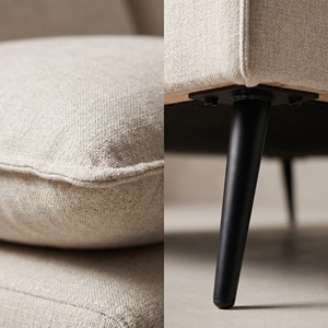 Divano Moderno a Tre Posti a L con Chaise Longue, Rivestimento in Tessuto Lino-Cotone Color Avena, Struttura in Metallo Sottile Nero per Soggiorno - Product Image 3