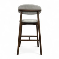 Tabouret de bar minimaliste couleur crème avec dossier, structure en bois massif, pieds hauts, pour cuisine, salle à manger, salon, café