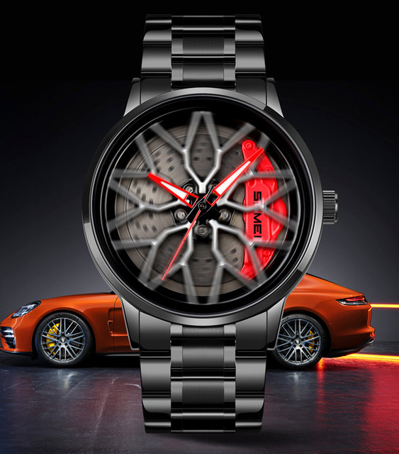 Hot selling Skmei 1990 Luxury Quartz Men's Wrist Watch Waterproof Car Wheel Design Glass Dial Window Customize Wholesale Watch