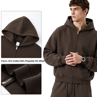 Sweat à capuche zippé pour homme 345G, coupe ample, en polaire, avec impression en relief, style Hip Hop High Street décontracté