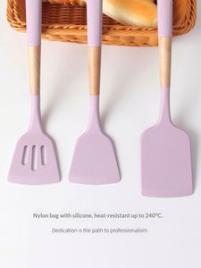 10-Piece Non-toxic <b>Silicone</b> Kitchen Utensils Set Nonstick Cooking <b>Silicone</b> Utensils Set with Wooden Handle - Product Image 5