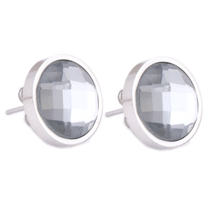 <b>Stud</b> <b>Earrings</b> 14mm Faceted Round Glass Bezel Setting Stainless Steel White And Gray Geometric Fashion Minimalist For Women - Product Image 4