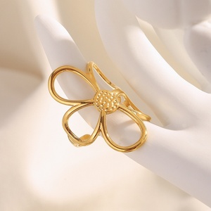 Anillo Abierto de Acero Inoxidable con Baño de Oro de 18K, Diseño Retro Exagerado <span class=keywords><strong>y</strong></span> de Nicho, Estilo Europeo Americano, con Líneas Florales, para Mujer - Product Image 3