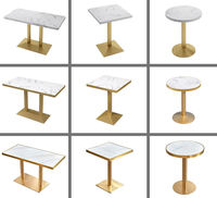 Élégant restaurant café boutique utiliser luxe marbre ardoise dessus en acier inoxydable rond or bord cadre table à manger ensemble