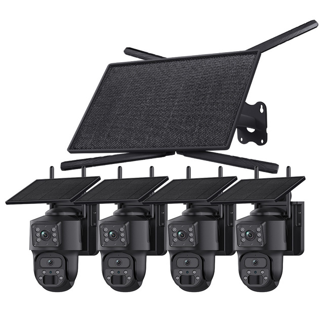 Solar WiFi Camera 4G Solar Router with 4Ch PTZ Wifi Kits Dual Lens 3K CCTV IP Camera Built-in Battery and Human Detection