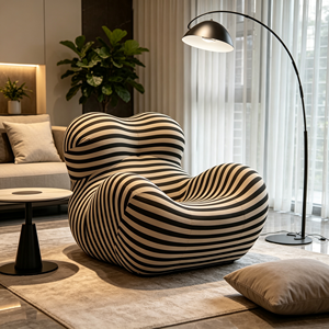 Sofá Moderno de Tres Plazas con Tapizado Bouclé a Rayas, Respaldo Acolchado, Brazos Acolchados, Patas de Madera, Diseño Contemporáneo Multiusos para Sala de Estar - Product Image 1