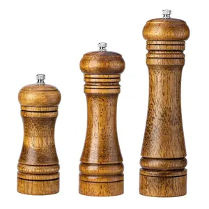 Wooden Spice and Pepper Mill Set 5 8 10 inches Solid Wood Spice Pepper Grinders Ceramic Core Rubber Wood Salt Pepper Shaker Set