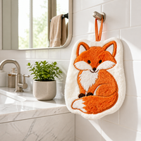 Serviette de toilette personnalisée en forme de renard, brodée, en velours corail doux, à suspendre, serviette de toilette personnalisée