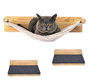 Ensemble de hamac mural pour chat - 1 hamac et 2 plateformes en bois massif et mobilier mural en sisal pour chat pour grimper sur les murs - Product Image 1